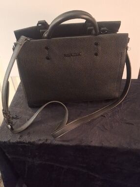 Steve Madden Black Pebbled Leather Tote with Crossbody Strap